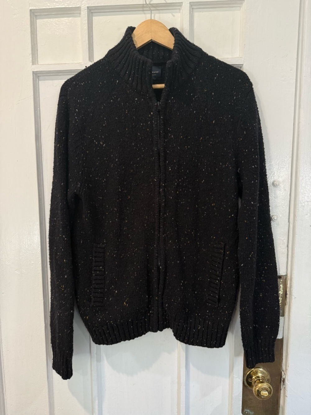 Lucky Brand Men's Black Speckled Full-Zip Sweater Jacket